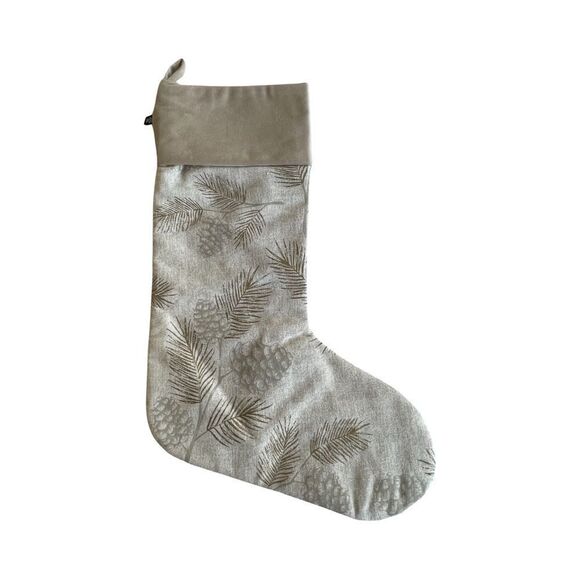 Ralph Lauren Holiday Christmas Gold Tan Pine Cones & Bough Ivory Stocking NWOT - Picture 1 of 8